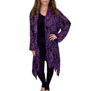 VINTAGE ROSE Velvet Beaded Goddess Kimono Burnout Pointed Flare Cut Hem OS